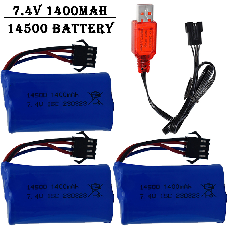 Rc Hobby Charger - 7,4V 1400mAh 14500 Lithium-Ionen-Akku mit SM4P-Stecker/USB-Ladegerät